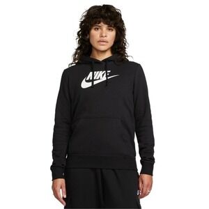 Nike Black Fleece Pullover Hoodie Sweatshirt Women's Large Graphic Logo